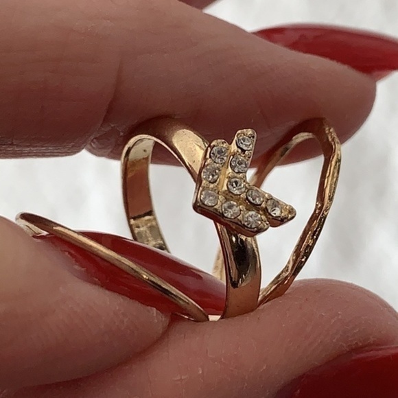 💐5/25 3 stacked matching rings rhinestone chevron design simple bands - Picture 6 of 7